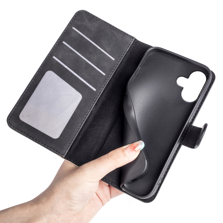 For iPhone 16 Plus Stitching Horizontal Flip Leather Phone Case(Black) For iPhone 16 Plus Stitching Horizontal Flip Leather Phone Case(Black)