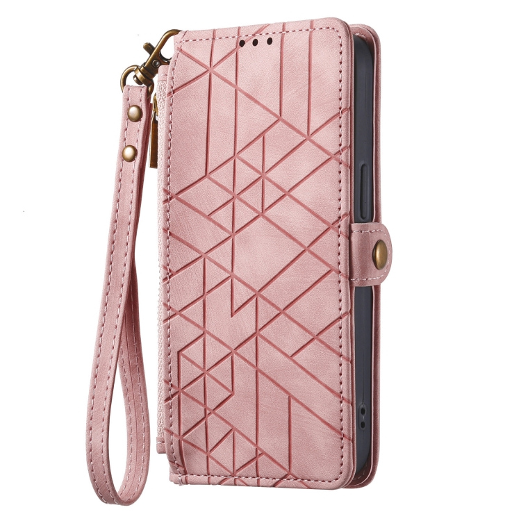 For Samsung Galaxy S23 5G Geometric Zipper Wallet Side Buckle Leather Phone Case(Pink) For Samsung Galaxy S23 5G Geometric Zipper Wallet Side Buckle Leather Phone Case(Pink)