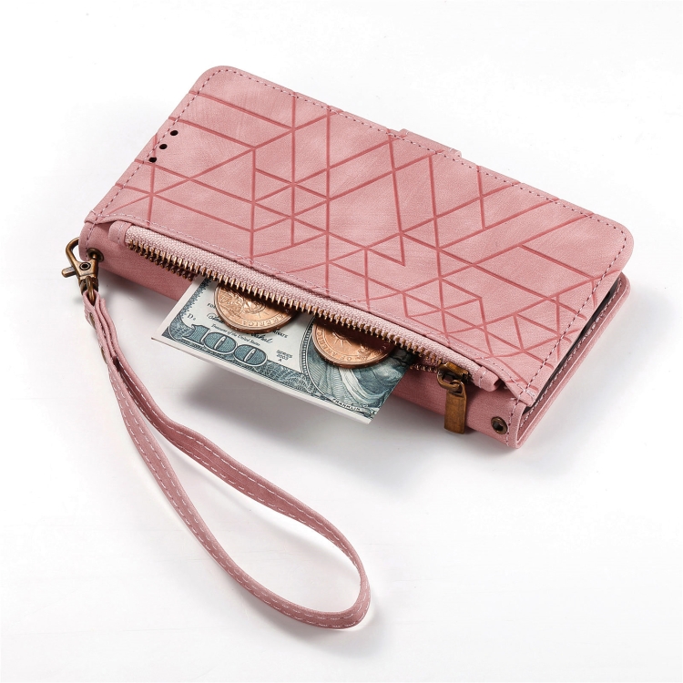 For Samsung Galaxy S23 5G Geometric Zipper Wallet Side Buckle Leather Phone Case(Pink) For Samsung Galaxy S23 5G Geometric Zipper Wallet Side Buckle Leather Phone Case(Pink)
