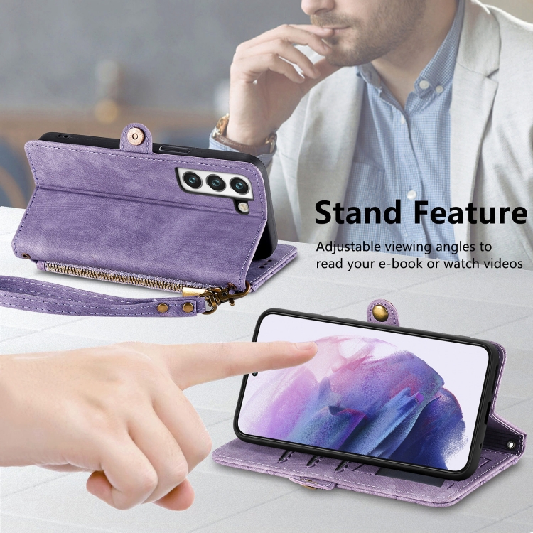 For Samsung Galaxy S21+ 5G Geometric Zipper Wallet Side Buckle Leather Phone Case(Purple) For Samsung Galaxy S21+ 5G Geometric Zipper Wallet Side Buckle Leather Phone Case(Purple)