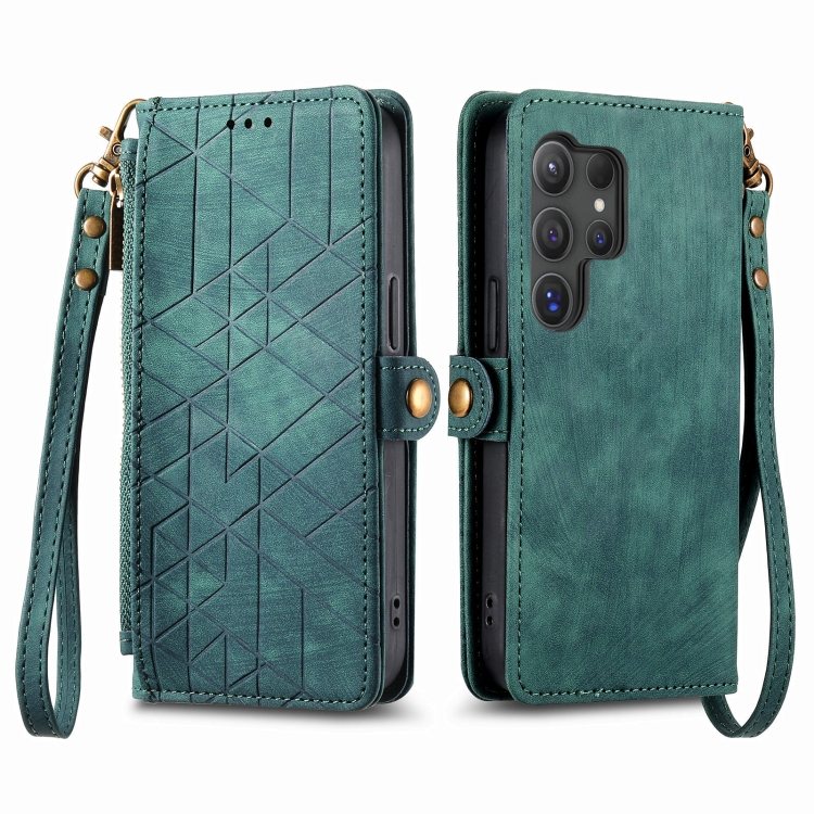 For Samsung Galaxy S24 Ultra 5G Geometric Zipper Wallet Side Buckle Leather Phone Case(Green) For Samsung Galaxy S24 Ultra 5G Geometric Zipper Wallet Side Buckle Leather Phone Case(Green)