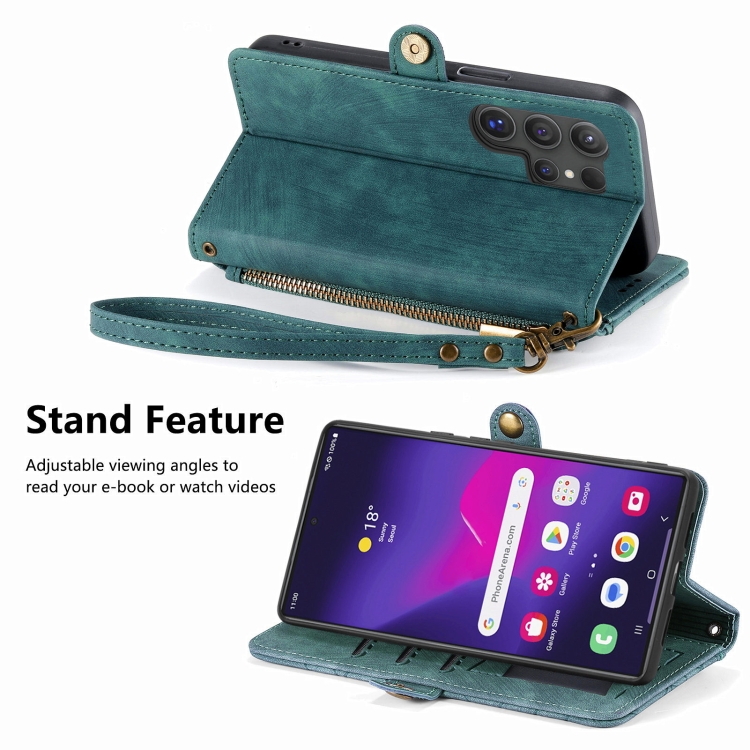 For Samsung Galaxy S24 Ultra 5G Geometric Zipper Wallet Side Buckle Leather Phone Case(Green) For Samsung Galaxy S24 Ultra 5G Geometric Zipper Wallet Side Buckle Leather Phone Case(Green)
