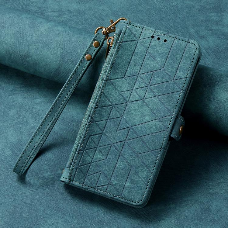 For Samsung Galaxy S25 Edge 5G Geometric Zipper Wallet Side Buckle Leather Phone Case(Green)
