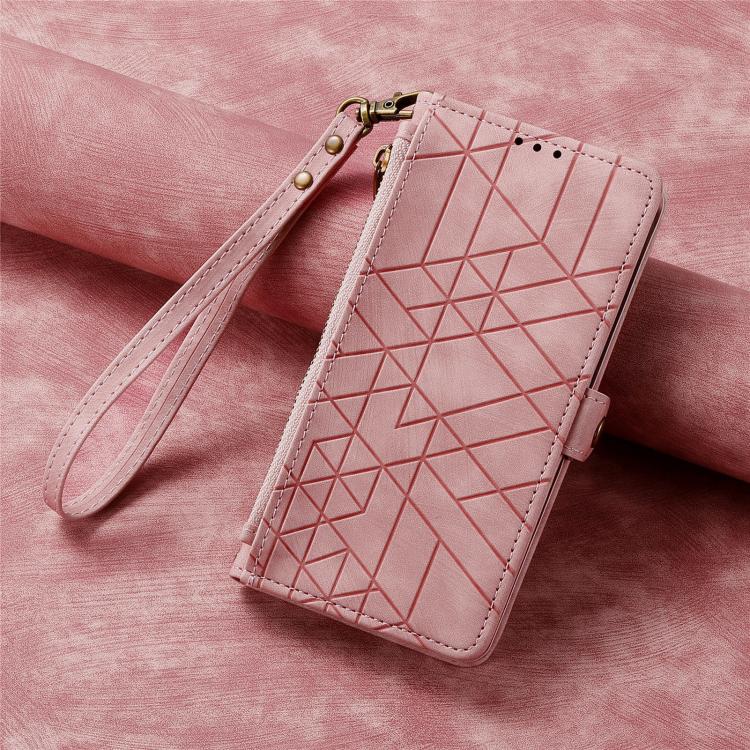 For Samsung Galaxy S26 Edge 5G Geometric Zipper Wallet Side Buckle Leather Phone Case(Pink)