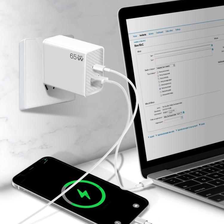 GaN PD48W Type-C PD3.0 + USB3.0 Fast Charger ，US Plug(Black)