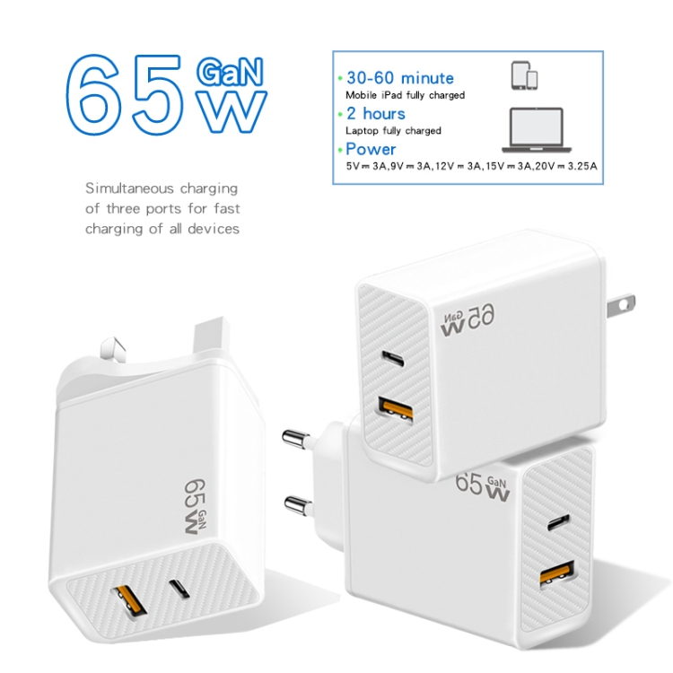 GaN PD48W Type-C PD3.0 + USB3.0 Notebook Adapter for MacBook Series ,EU Plug(Black) GaN PD48W Type-C PD3.0 + USB3.0 Notebook Adapter for MacBook Series ,EU Plug(Black)
