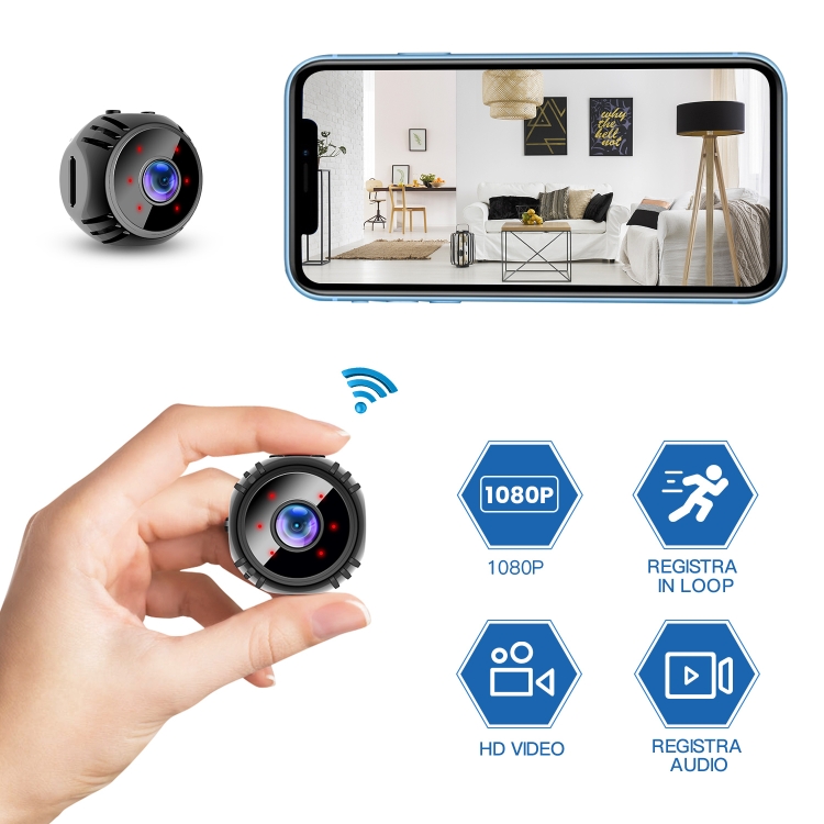 W8 Mini cámara HD 1080P Visión nocturna Batería Videovigilancia Wifi Cámara de casa inteligente (Negro) - B2