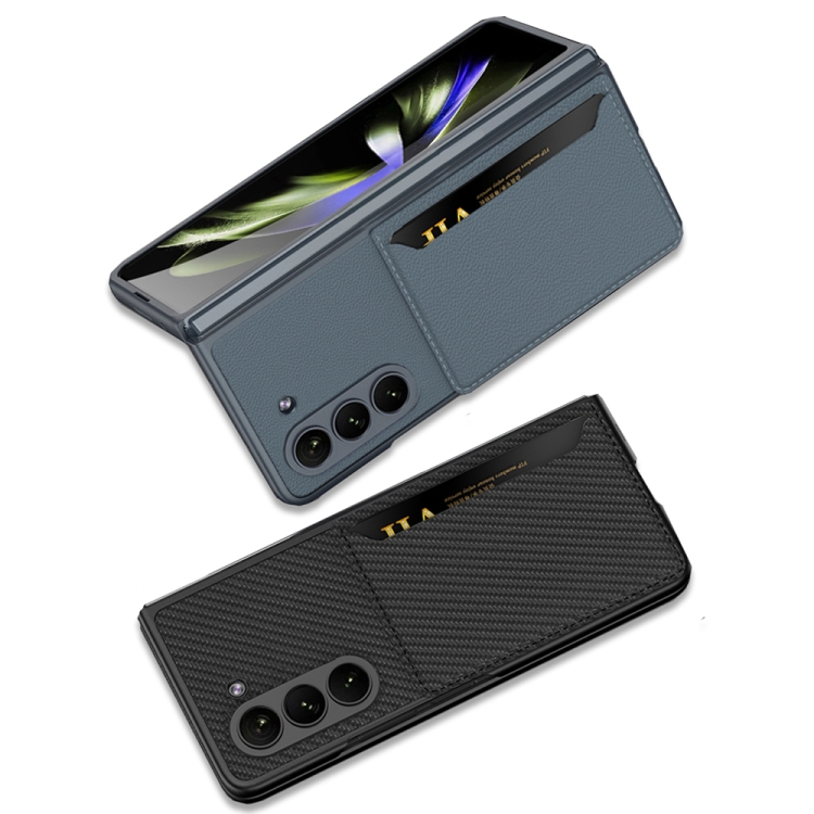 For Samsung Galaxy Z Fold5 5G Genuine Leather Plain Skin Card Slots Back Cover Phone Case(Carbon fiber) For Samsung Galaxy Z Fold5 5G Genuine Leather Plain Skin Card Slots Back Cover Phone Case(Carbon fiber)