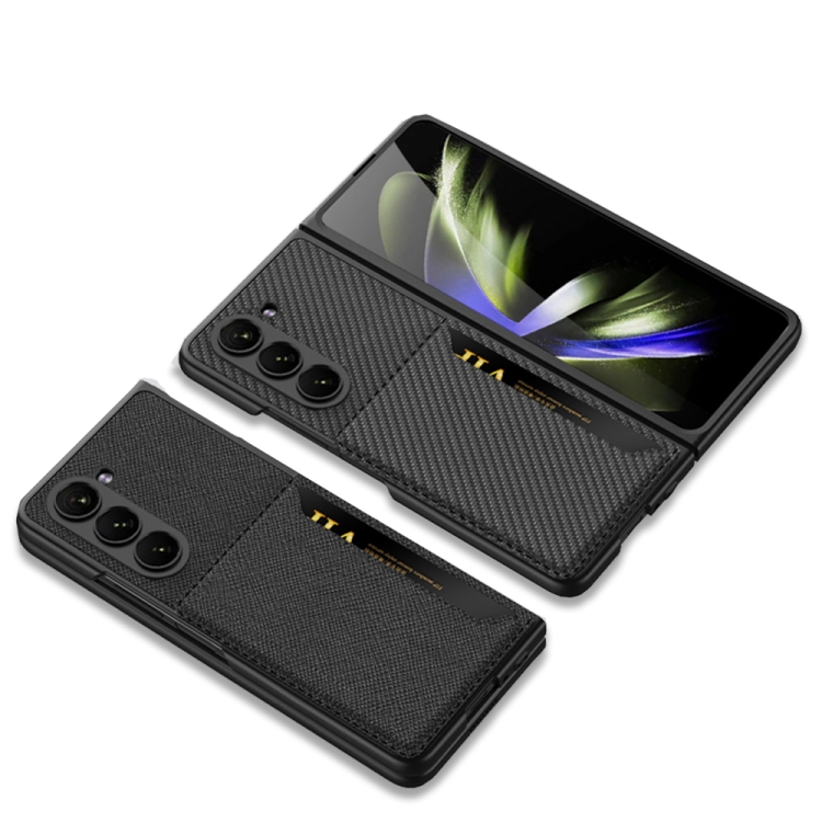 For Samsung Galaxy Z Fold5 5G Genuine Leather Plain Skin Card Slots Back Cover Phone Case(Carbon fiber) For Samsung Galaxy Z Fold5 5G Genuine Leather Plain Skin Card Slots Back Cover Phone Case(Carbon fiber)