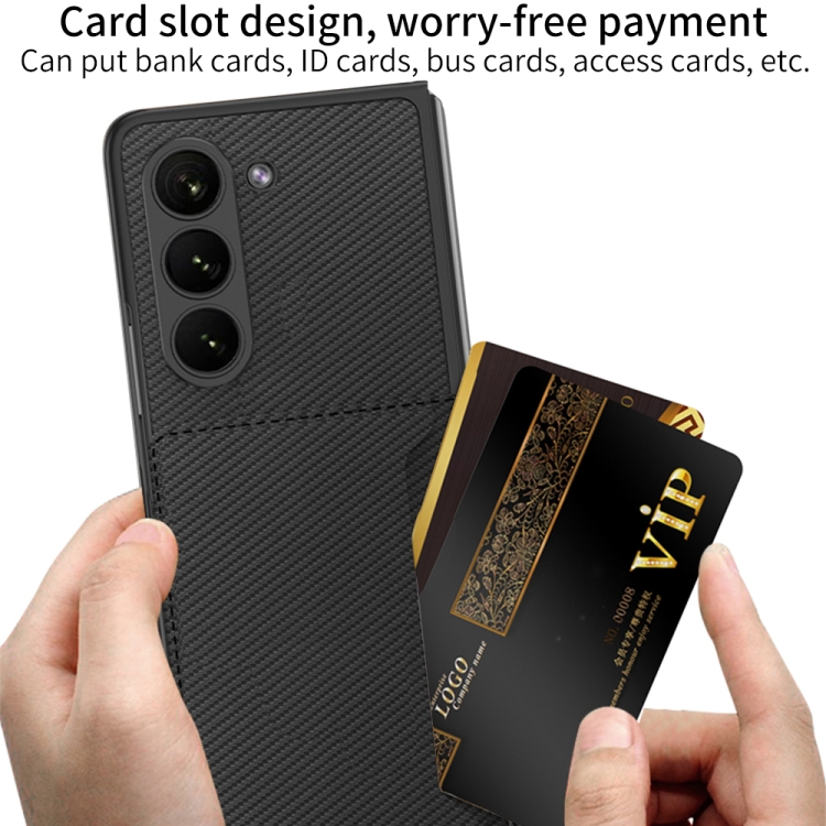 For Samsung Galaxy Z Fold5 5G Genuine Leather Plain Skin Card Slots Back Cover Phone Case(Carbon fiber) For Samsung Galaxy Z Fold5 5G Genuine Leather Plain Skin Card Slots Back Cover Phone Case(Carbon fiber)