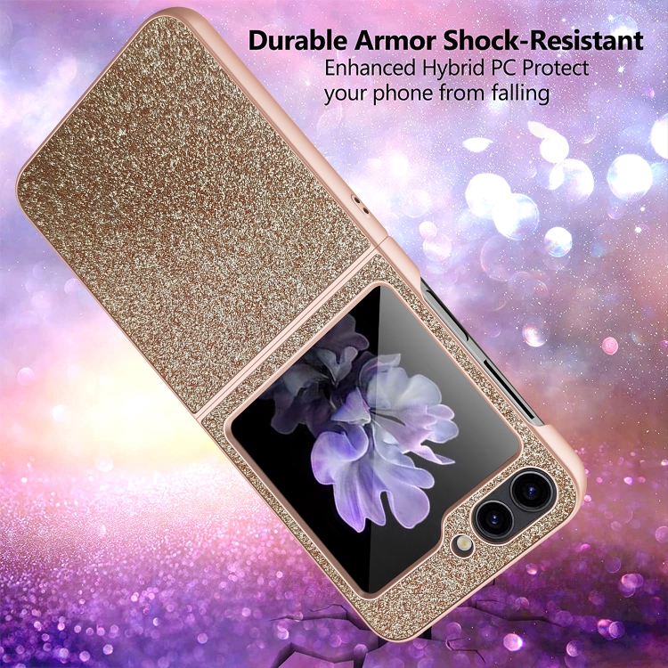 For Samsung Galaxy Z Flip5 5G Glitter Powder Skin PU All-inclusive Phone Case(Rose Gold) For Samsung Galaxy Z Flip5 5G Glitter Powder Skin PU All-inclusive Phone Case(Rose Gold)