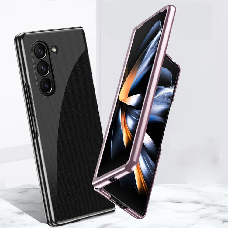For Samsung Galaxy Z Fold5 5G Electroplating Transparent PC Shockproof Phone Case(Rose gold)