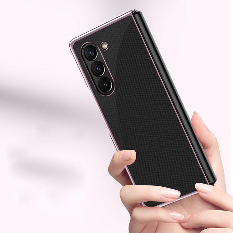 For Samsung Galaxy Z Fold5 5G Electroplating Transparent PC Shockproof Phone Case(Rose gold)