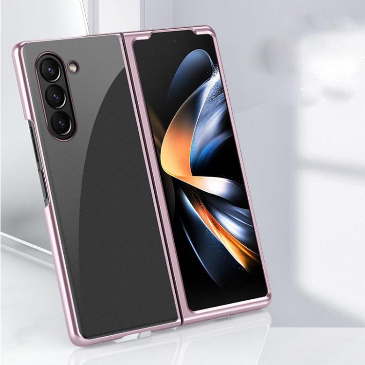 For Samsung Galaxy Z Fold5 5G Electroplating Transparent PC Shockproof Phone Case(Rose gold)