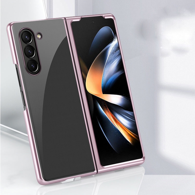 For Samsung Galaxy Z Fold5 5G Electroplating Transparent PC Shockproof Phone Case(Rose gold)