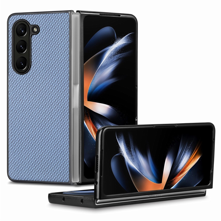 For Samsung Galaxy Z Fold6 JUNSUNMAY Carbon Fiber Pattern Leather Skin PC Folding Phone Case(Black) For Samsung Galaxy Z Fold6 JUNSUNMAY Carbon Fiber Pattern Leather Skin PC Folding Phone Case(Black)