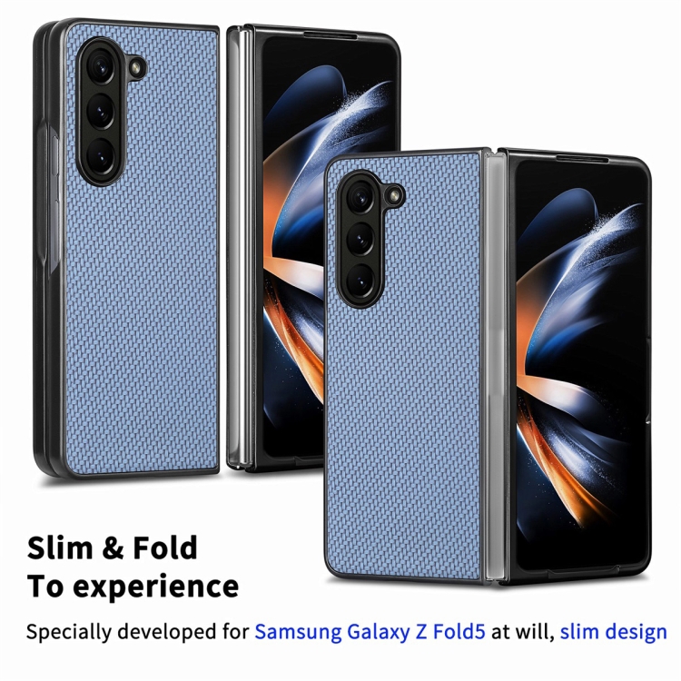 For Samsung Galaxy Z Fold6 JUNSUNMAY Carbon Fiber Pattern Leather Skin PC Folding Phone Case(Black) For Samsung Galaxy Z Fold6 JUNSUNMAY Carbon Fiber Pattern Leather Skin PC Folding Phone Case(Black)