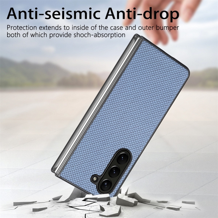 For Samsung Galaxy Z Fold6 JUNSUNMAY Carbon Fiber Pattern Leather Skin PC Folding Phone Case(Black) For Samsung Galaxy Z Fold6 JUNSUNMAY Carbon Fiber Pattern Leather Skin PC Folding Phone Case(Black)