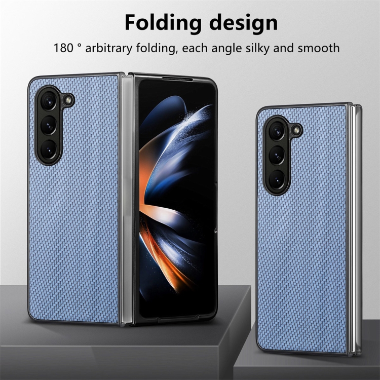 For Samsung Galaxy Z Fold6 JUNSUNMAY Carbon Fiber Pattern Leather Skin PC Folding Phone Case(Black) For Samsung Galaxy Z Fold6 JUNSUNMAY Carbon Fiber Pattern Leather Skin PC Folding Phone Case(Black)