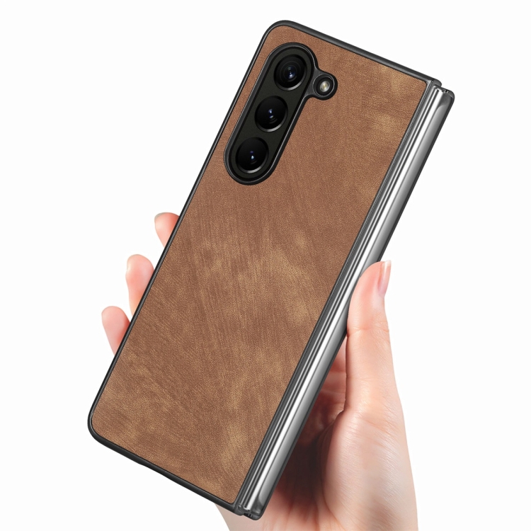 For Samsung Galaxy Z Fold5 JUNSUNMAY Retro Pattern Leather Skin PC Folding Phone Case(Purple) For Samsung Galaxy Z Fold5 JUNSUNMAY Retro Pattern Leather Skin PC Folding Phone Case(Purple)
