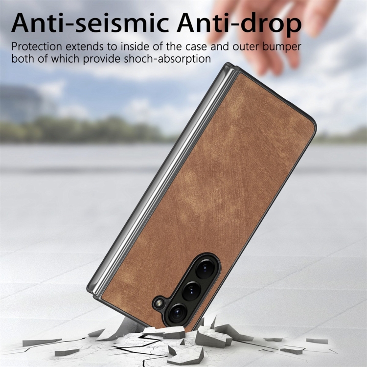 For Samsung Galaxy Z Fold5 JUNSUNMAY Retro Pattern Leather Skin PC Folding Phone Case(Purple) For Samsung Galaxy Z Fold5 JUNSUNMAY Retro Pattern Leather Skin PC Folding Phone Case(Purple)