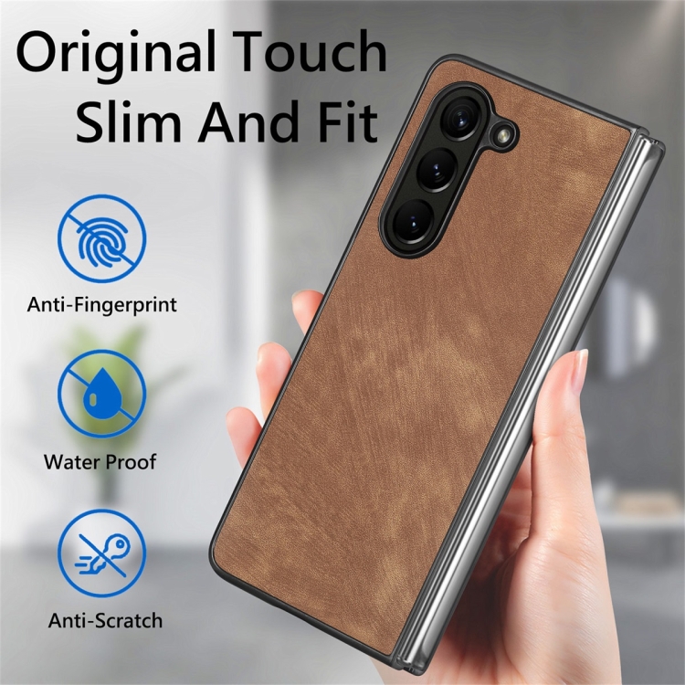 For Samsung Galaxy Z Fold5 JUNSUNMAY Retro Pattern Leather Skin PC Folding Phone Case(Purple) For Samsung Galaxy Z Fold5 JUNSUNMAY Retro Pattern Leather Skin PC Folding Phone Case(Purple)