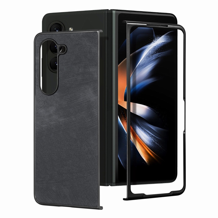 For Samsung Galaxy Z Fold6 JUNSUNMAY Retro Pattern Leather Skin PC Folding Phone Case(Black) For Samsung Galaxy Z Fold6 JUNSUNMAY Retro Pattern Leather Skin PC Folding Phone Case(Black)
