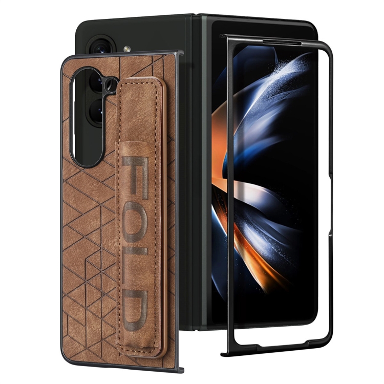 For Samsung Galaxy Z Fold5 JUNSUNMAY Retro Pattern Leather Skin PC Folding Phone Case with Pen Slot(Brown) For Samsung Galaxy Z Fold5 JUNSUNMAY Retro Pattern Leather Skin PC Folding Phone Case with Pen Slot(Brown)