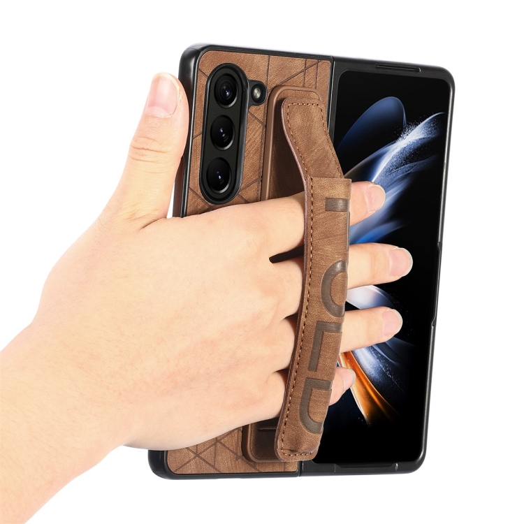 For Samsung Galaxy Z Fold5 JUNSUNMAY Retro Pattern Leather Skin PC Folding Phone Case with Pen Slot(Brown) For Samsung Galaxy Z Fold5 JUNSUNMAY Retro Pattern Leather Skin PC Folding Phone Case with Pen Slot(Brown)