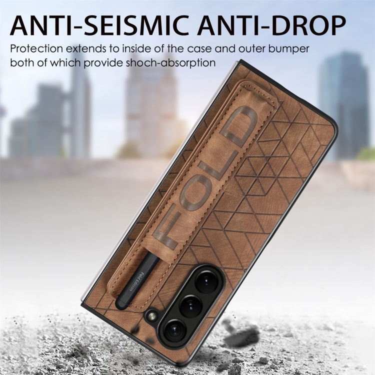 For Samsung Galaxy Z Fold5 JUNSUNMAY Retro Pattern Leather Skin PC Folding Phone Case with Pen Slot(Brown) For Samsung Galaxy Z Fold5 JUNSUNMAY Retro Pattern Leather Skin PC Folding Phone Case with Pen Slot(Brown)