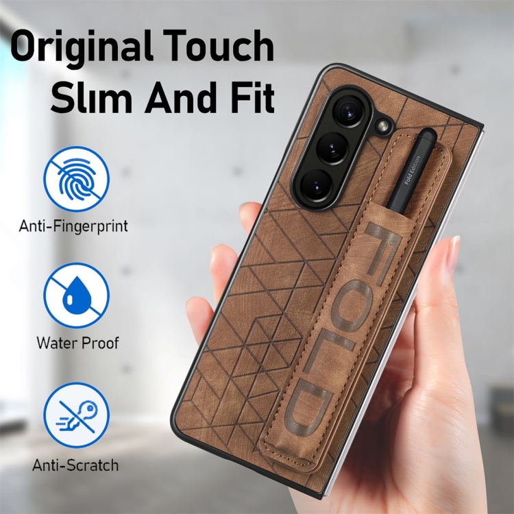 For Samsung Galaxy Z Fold5 JUNSUNMAY Retro Pattern Leather Skin PC Folding Phone Case with Pen Slot(Brown) For Samsung Galaxy Z Fold5 JUNSUNMAY Retro Pattern Leather Skin PC Folding Phone Case with Pen Slot(Brown)
