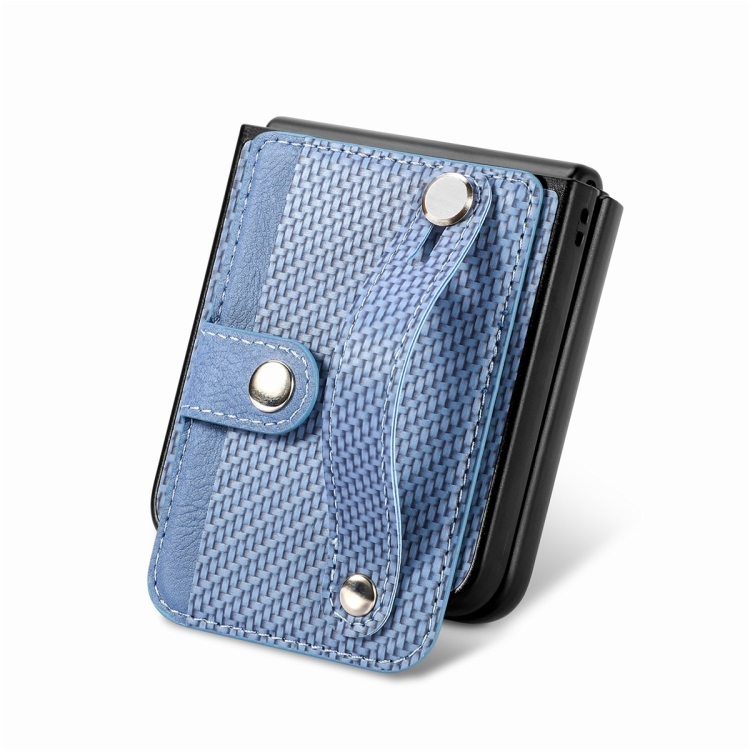For Samsung Galaxy Z Flip6 JUNSUNMAY Carbon Fiber Pattern Leather Skin PC Folding Phone Case(Blue) For Samsung Galaxy Z Flip6 JUNSUNMAY Carbon Fiber Pattern Leather Skin PC Folding Phone Case(Blue)