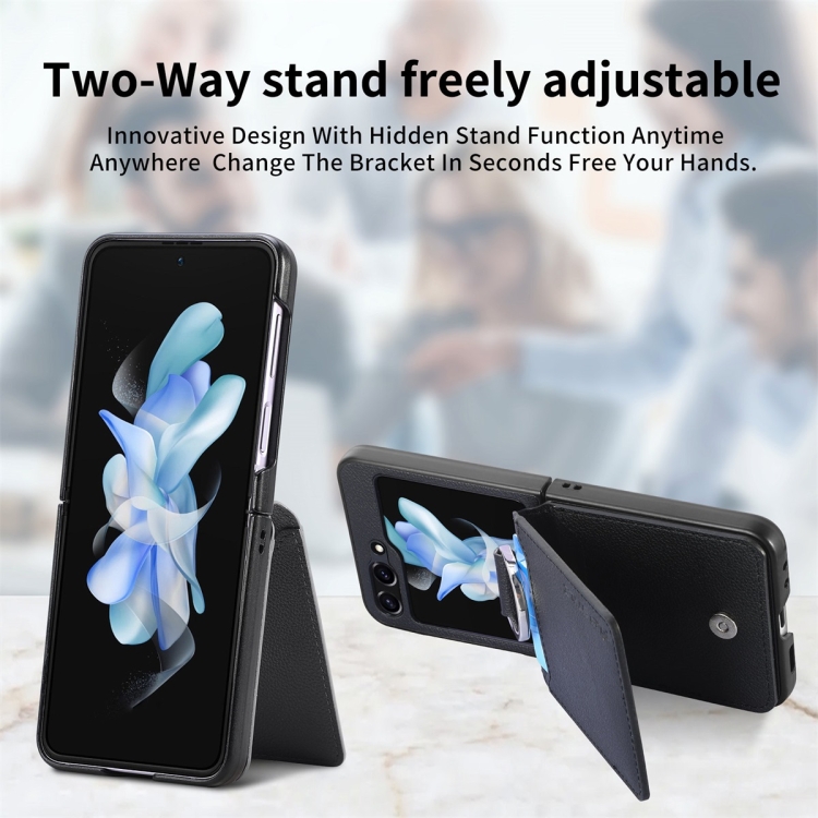 For Samsung Galaxy Z Flip6 JUNSUNMAY Litchi Leather Skin PC Folding Phone Case(Black) For Samsung Galaxy Z Flip6 JUNSUNMAY Litchi Leather Skin PC Folding Phone Case(Black)