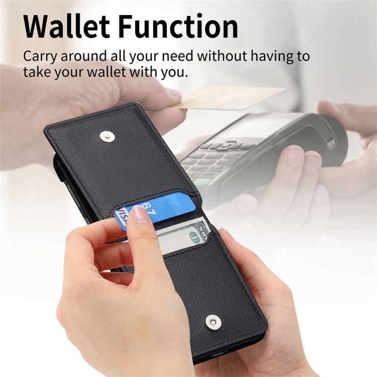 For Samsung Galaxy Z Flip6 JUNSUNMAY Litchi Leather Skin PC Folding Phone Case(Black) For Samsung Galaxy Z Flip6 JUNSUNMAY Litchi Leather Skin PC Folding Phone Case(Black)