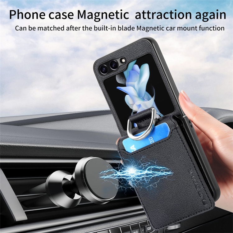 For Samsung Galaxy Z Flip6 JUNSUNMAY Litchi Leather Skin PC Folding Phone Case(Black) For Samsung Galaxy Z Flip6 JUNSUNMAY Litchi Leather Skin PC Folding Phone Case(Black)