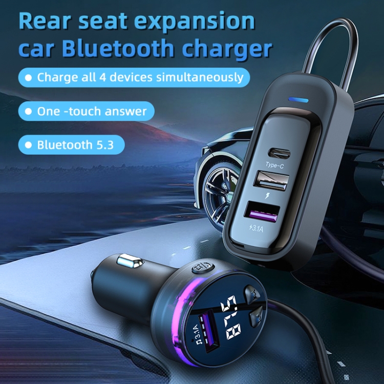 CS8 Black Bluetooth MP3 Play FM Transmitter Car Charger Rear Seat