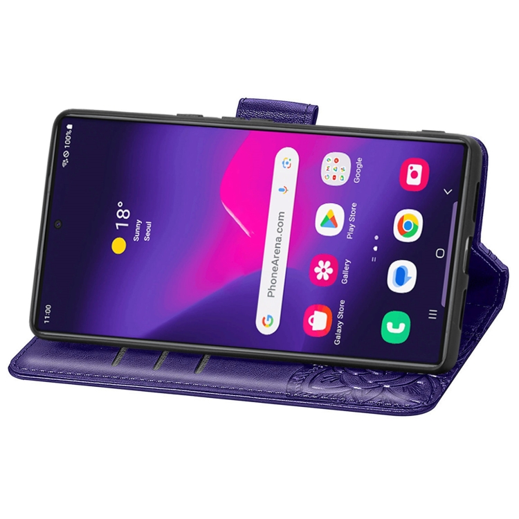 For Samsung Galaxy S25 Ultra 5G Butterfly Love Flower Embossed Leather Phone Case(Dark Purple)