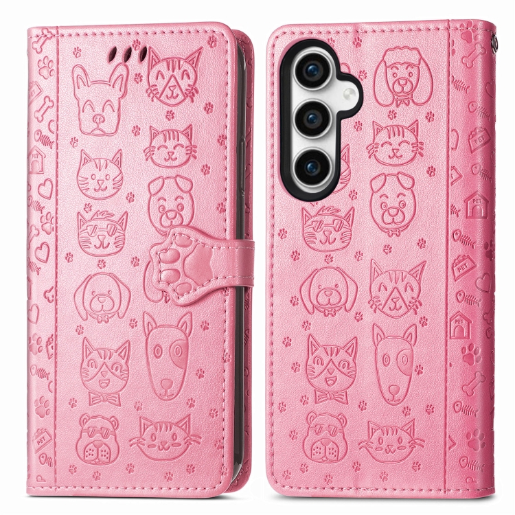 For Samsung Galaxy S23 FE 5G Cat and Dog Embossed Leather Phone Case(Pink) For Samsung Galaxy S23 FE 5G Cat and Dog Embossed Leather Phone Case(Pink)