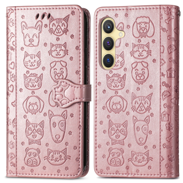 For Samsung Galaxy S25+ 5G Cat and Dog Embossed Leather Phone Case(Rose Gold) For Samsung Galaxy S25+ 5G Cat and Dog Embossed Leather Phone Case(Rose Gold)