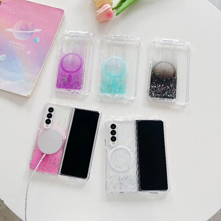For Samsung Galaxy Z Fold4 Magsafe Glitter TPU Phone Protective Case(Pink)