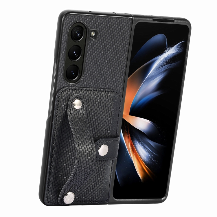 For Samsung Galaxy Z Fold6 Wristband Kickstand Card Wallet Back Cover Phone Case(Black) For Samsung Galaxy Z Fold6 Wristband Kickstand Card Wallet Back Cover Phone Case(Black)