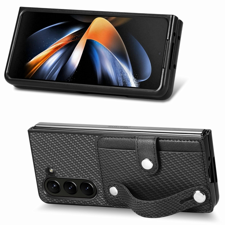 For Samsung Galaxy Z Fold6 Wristband Kickstand Card Wallet Back Cover Phone Case(Black) For Samsung Galaxy Z Fold6 Wristband Kickstand Card Wallet Back Cover Phone Case(Black)
