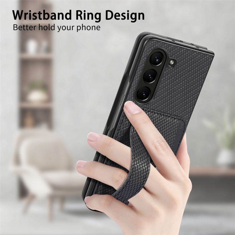 For Samsung Galaxy Z Fold6 Wristband Kickstand Card Wallet Back Cover Phone Case(Black) For Samsung Galaxy Z Fold6 Wristband Kickstand Card Wallet Back Cover Phone Case(Black)