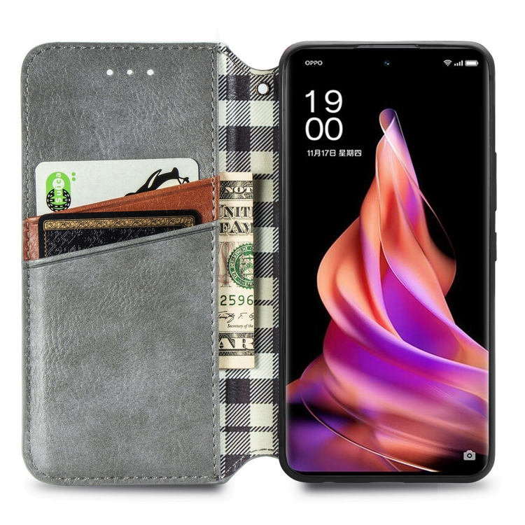 Para OPPO A79 5G / A2 5G Cubic Grid Funda de teléfono de cuero magnético  prensado (verde)