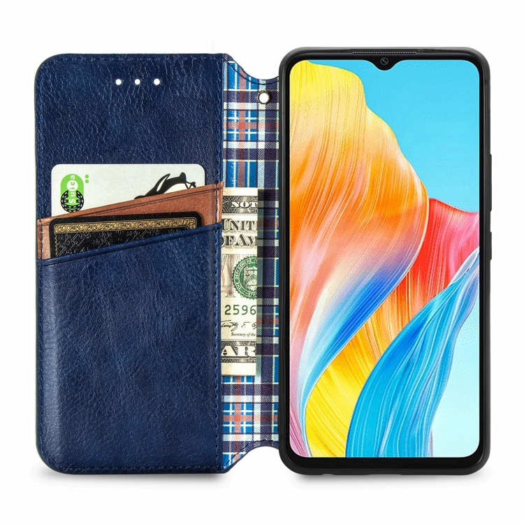 Para OPPO A79 5G / A2 5G Cubic Grid Funda de teléfono de cuero magnético  prensado (verde)