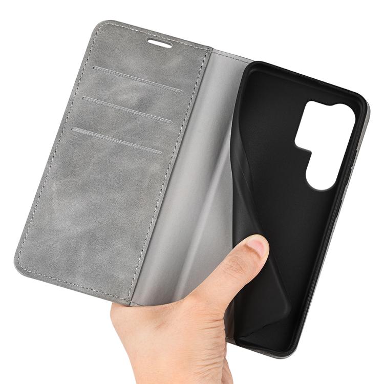 or Samsung Galaxy S25 Ultra 5G Retro-skin Magnetic Suction Leather Phone Case(Grey) or Samsung Galaxy S25 Ultra 5G Retro-skin Magnetic Suction Leather Phone Case(Grey)