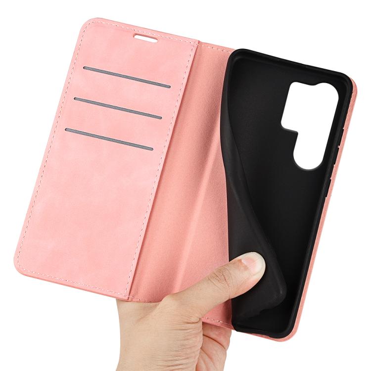 For Samsung Galaxy S25 Ultra 5G Retro-skin Magnetic Suction Leather Phone Case(Pink)