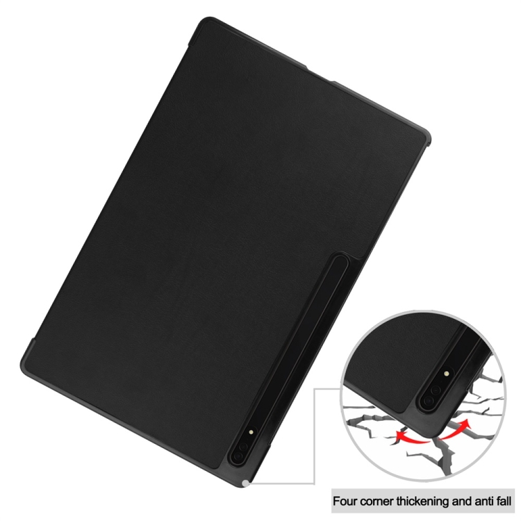 Para Samsung Galaxy Tab S9 Ultra JUNSUNMAY Custer Color sólido Funda de cuero para tableta inteligente con soporte de 3 pliegues (Negro) - 2