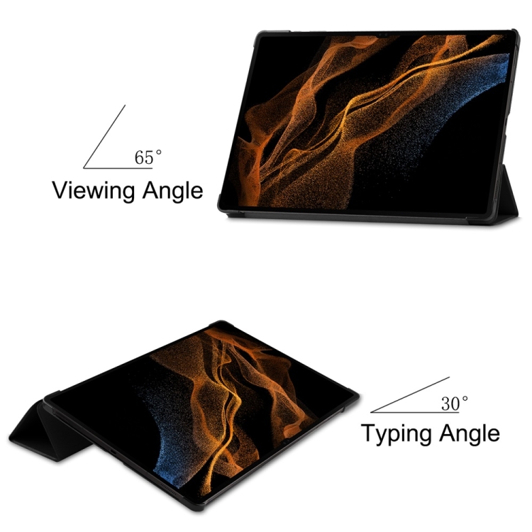 Para Samsung Galaxy Tab S9 Ultra JUNSUNMAY Custer Color sólido Funda de cuero para tableta inteligente con soporte de 3 pliegues (Negro) - 3
