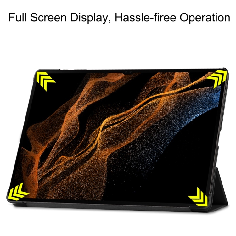 Para Samsung Galaxy Tab S9 Ultra JUNSUNMAY Custer Color sólido Funda de cuero para tableta inteligente con soporte de 3 pliegues (Negro) - 4